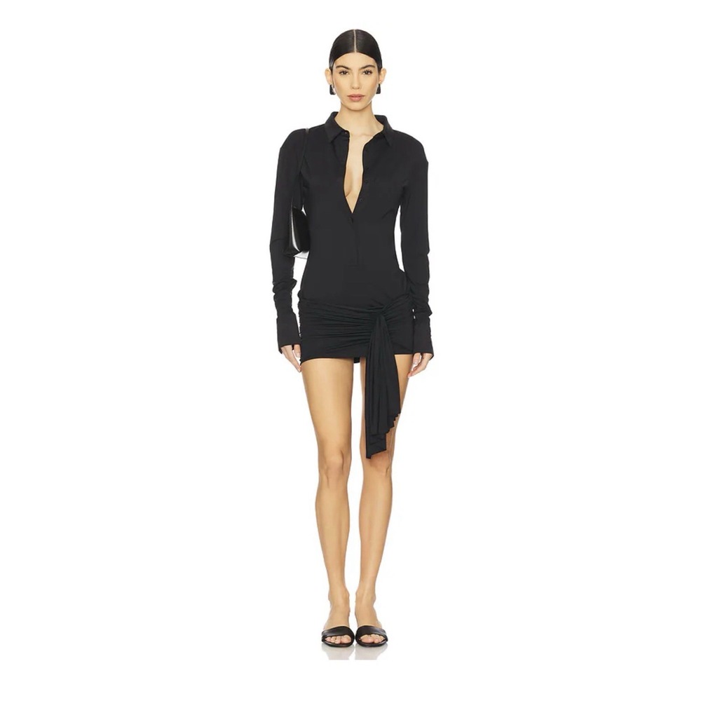 Lioness Soho Mini Dress Onyx Black Ruched Long Sleeve NWT Women's US 4 - Picture 1 of 5